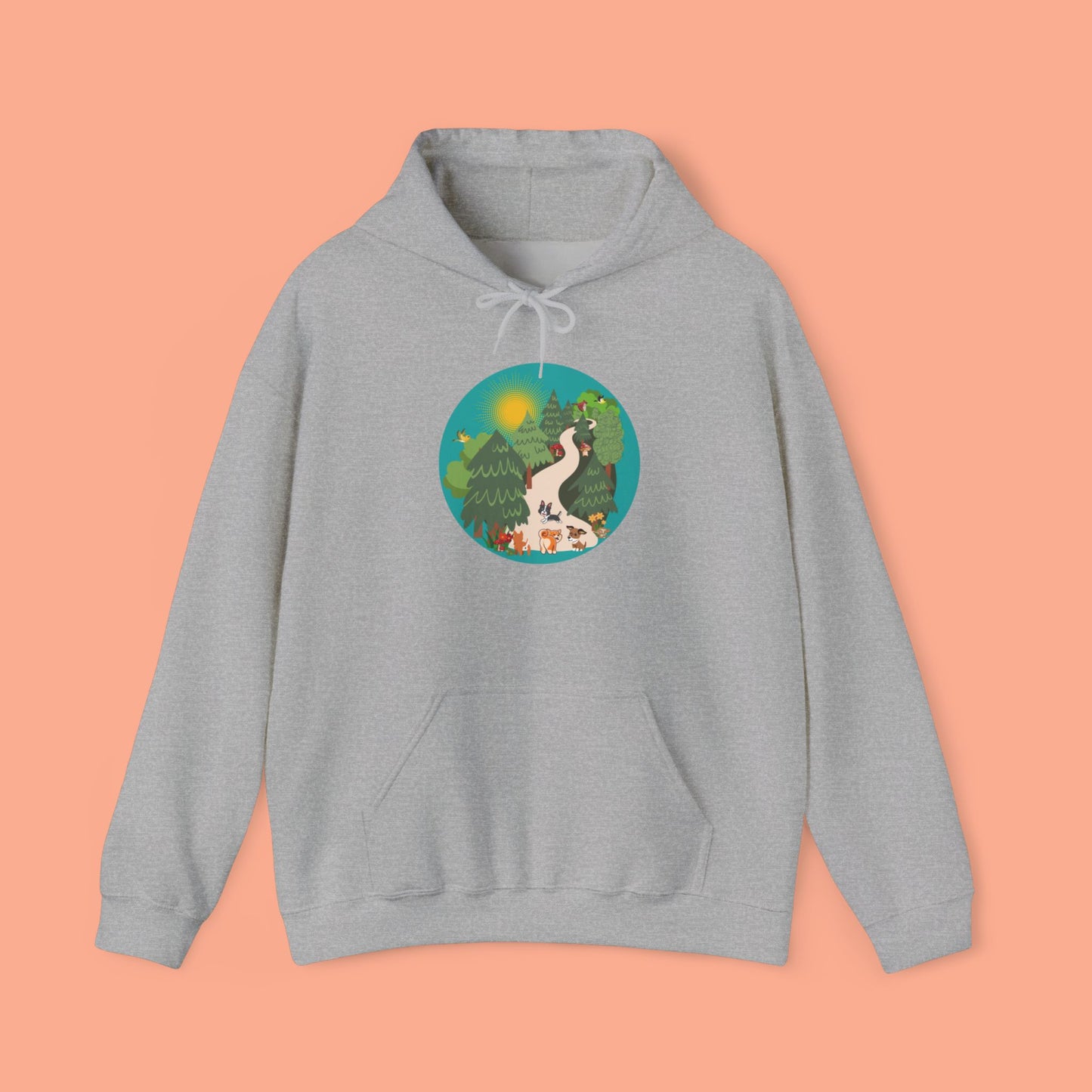 A nature walk with the doggies is so much fun! Enjoy this Unisex Heavy Blend™ Hooded Sweatshirt