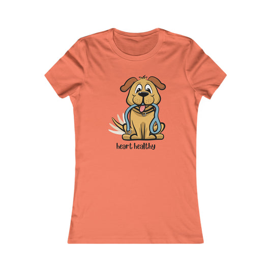 Dog walks have a positive impact on our health, that is a fact.  “heart healthy” is only one of the ways our dogs make us healthy. Women's Favorite Tee in several colors for you to choose from. Slim fit so please check the size table.