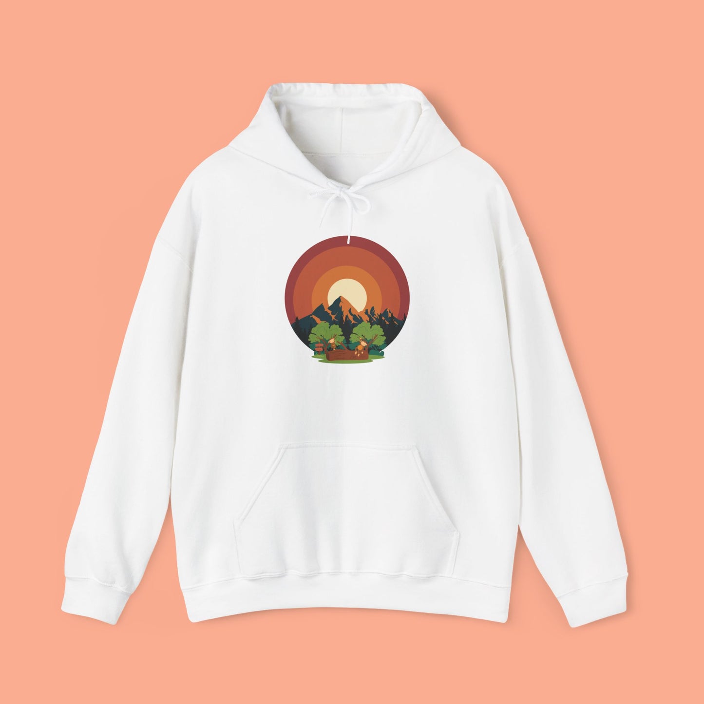 Hooded Sweatshirt - Mountain Forest and Playful Monkeys Design