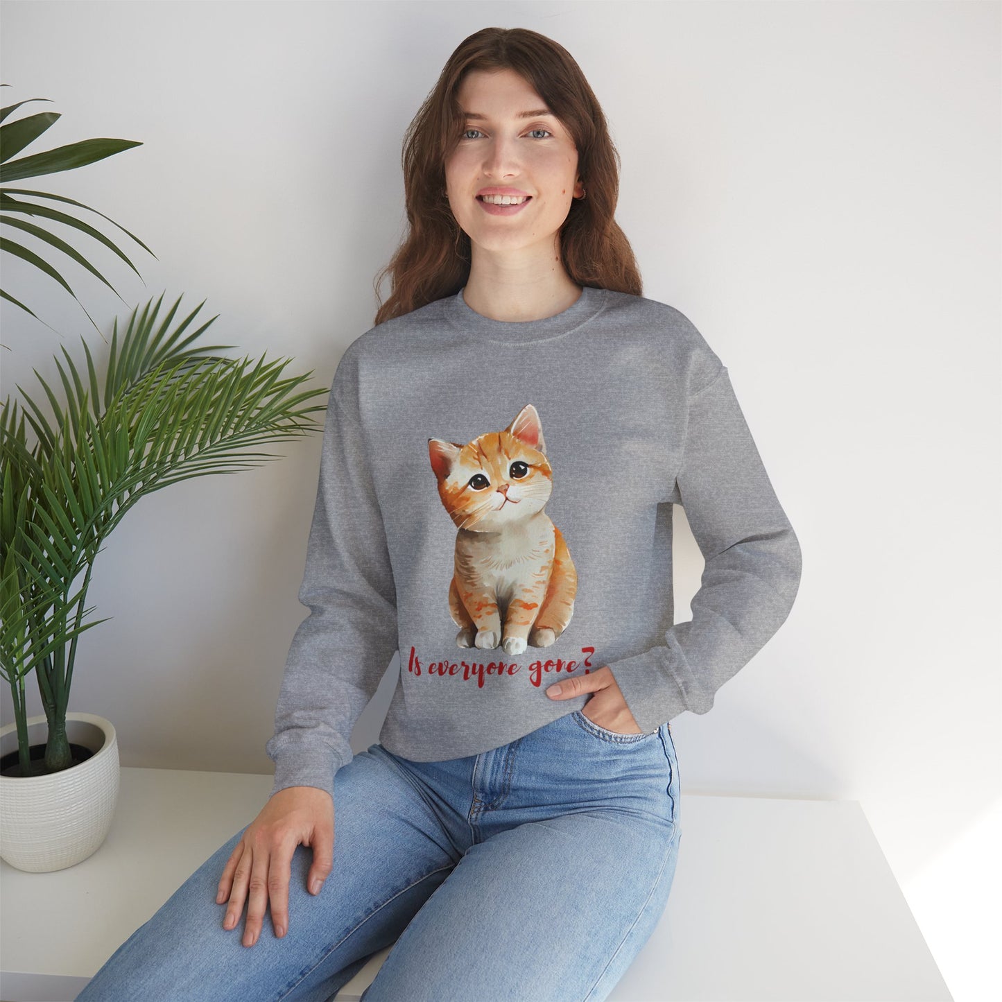 “Is everyone gone?” beautiful cat design Unisex Heavy Blend™ Crewneck Sweatshirt.