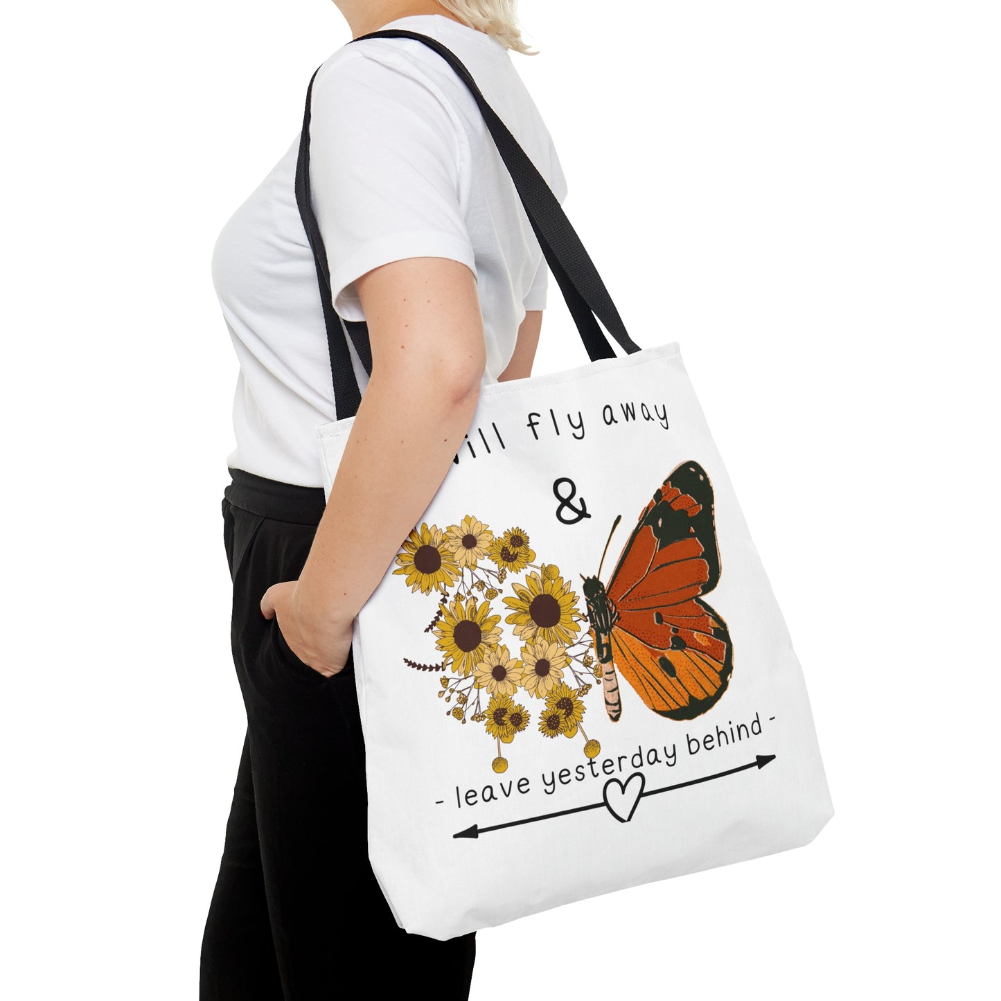 Beautiful “I will fly away & leave yesterday behind” inspirational Tote Bag in 3 sizes to meet your needs.