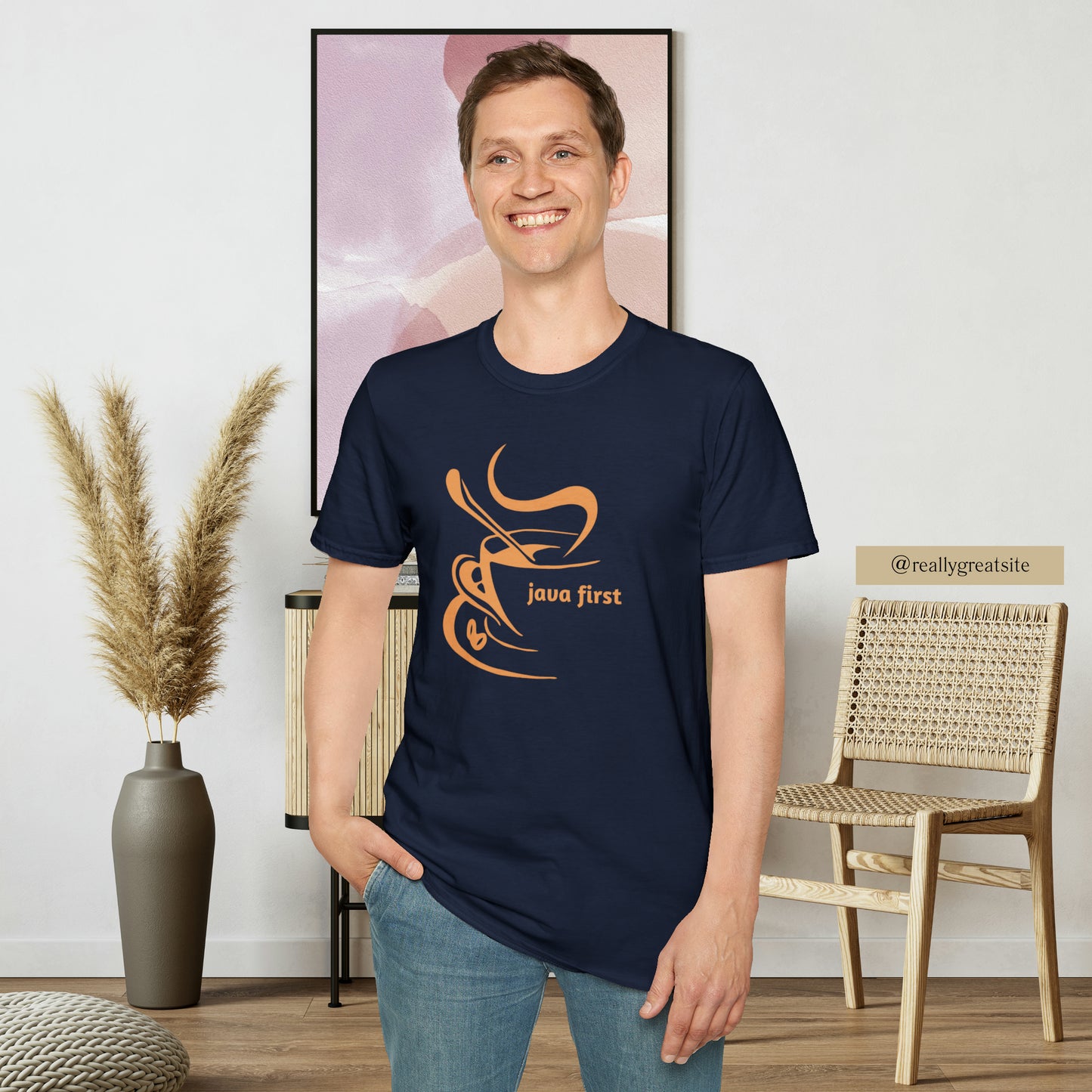 A simple and elegant design for that “java first” on this Unisex Softstyle T-Shirt design.