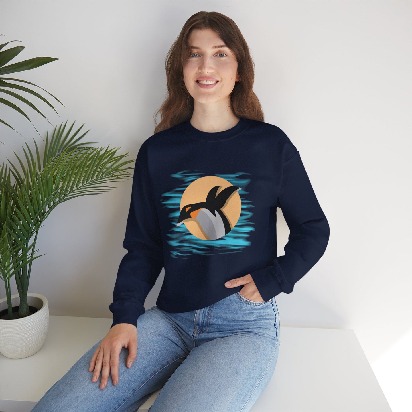 Colorful and playful penguin retro design. Give the gift of this Unisex Heavy Blend™ Crewneck Sweatshirt or get one for yourself.