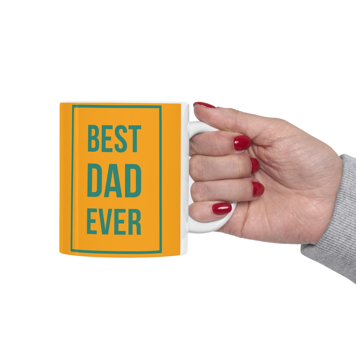 “BEST DAD EVER” on one side and a dad teaching his child to dance. Part of several mugs to choose from depending on what resonates with you.