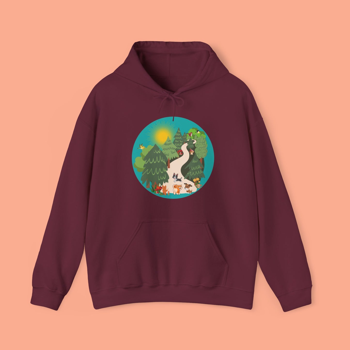 A nature walk with the doggies is so much fun! Enjoy this Unisex Heavy Blend™ Hooded Sweatshirt