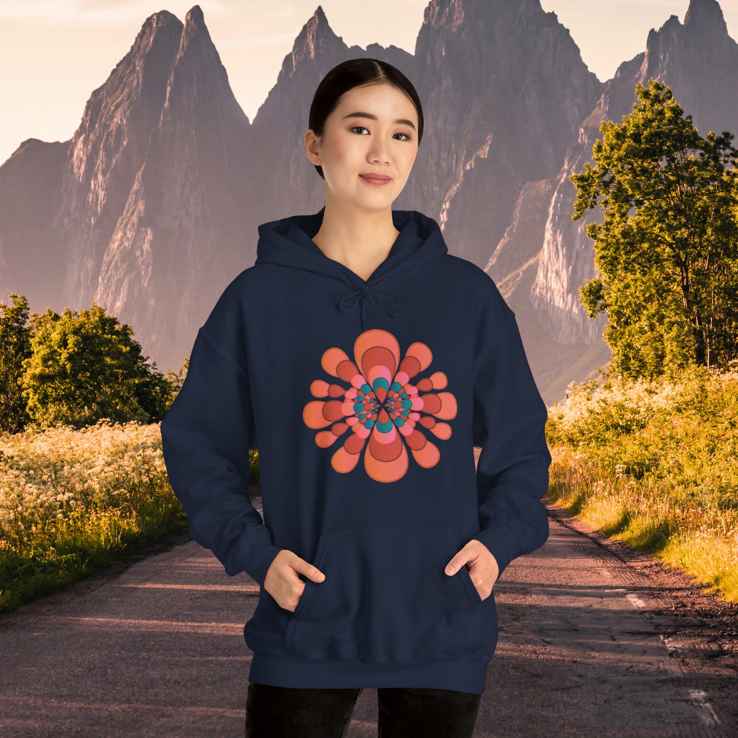Colorful flower abstract design for this Unisex Heavy Blend™ Hooded Sweatshirt