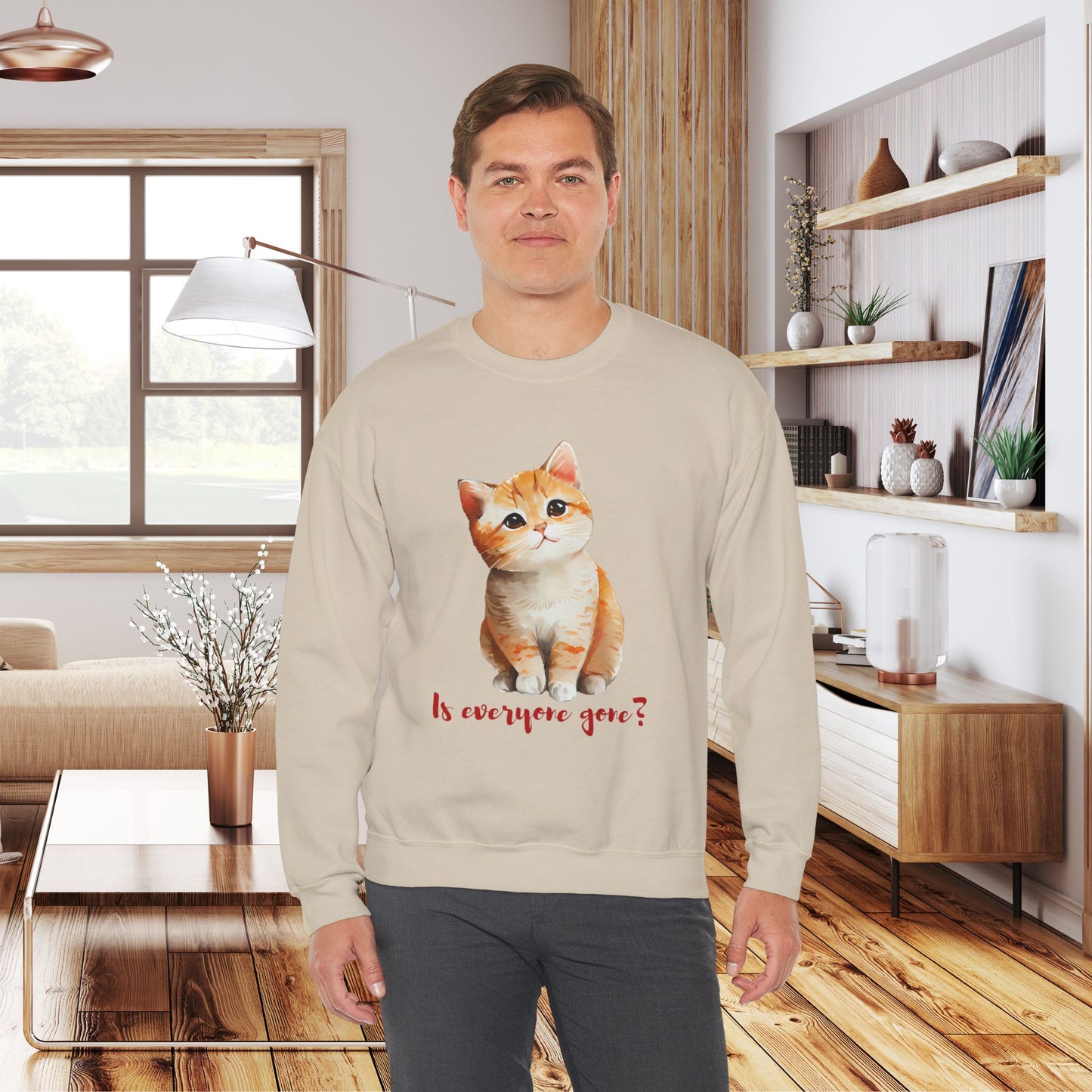 “Is everyone gone?” beautiful cat design Unisex Heavy Blend™ Crewneck Sweatshirt.