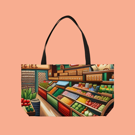 Don’t forget to bring this to the grocery store! A great way to help our planet with this Weekender Tote Bag.