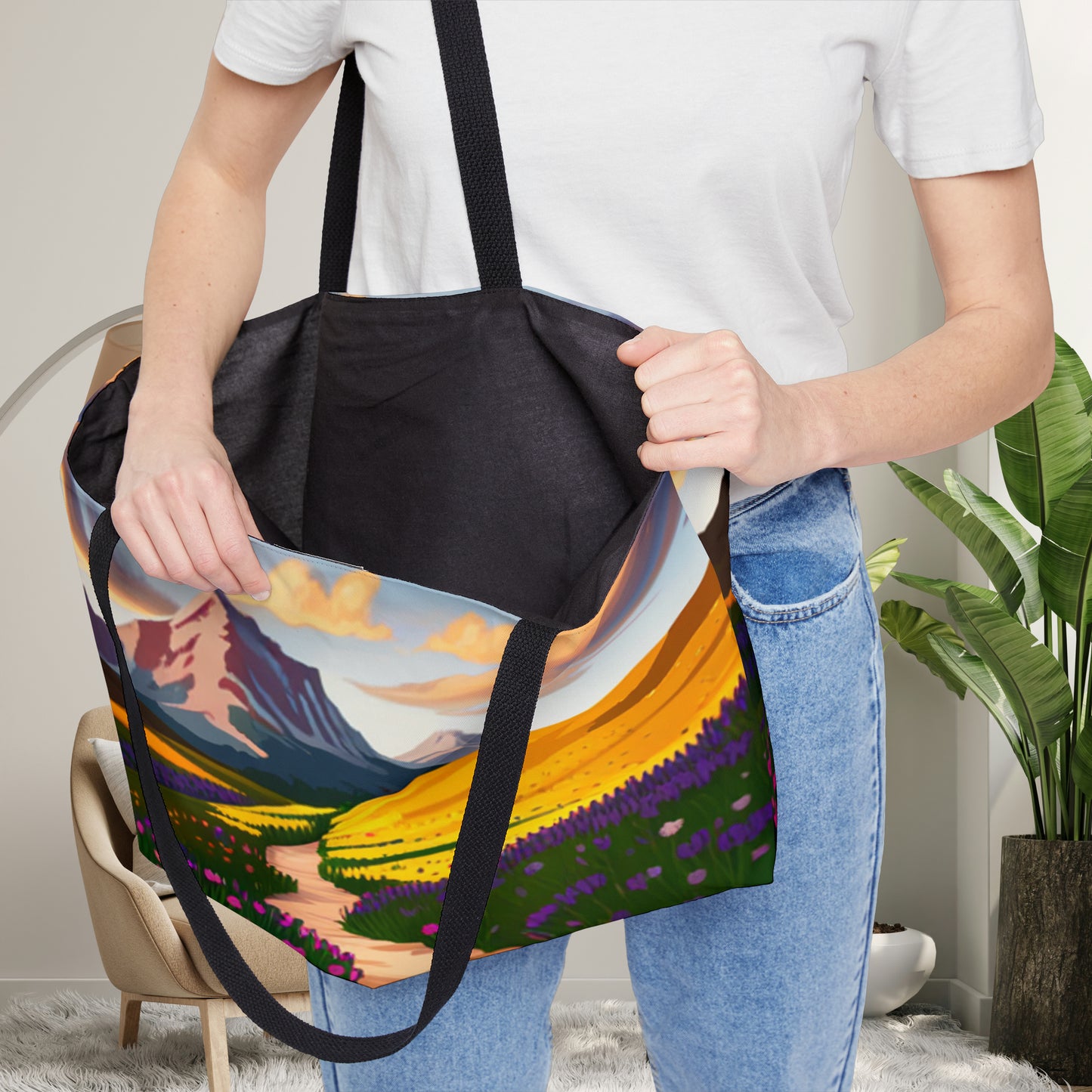 Inviting mountain hiking trail and scenery on this beautiful Weekender Tote Bag.