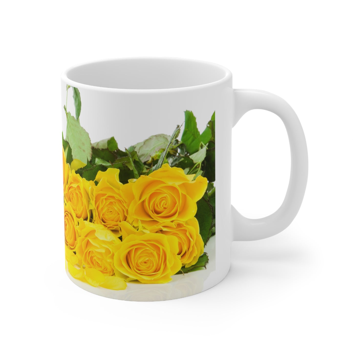 Give Mom a coffee cup that will remind her of your love every time she uses it. “I love you, Mom!” with beautiful yellow roses to brighten up her day.