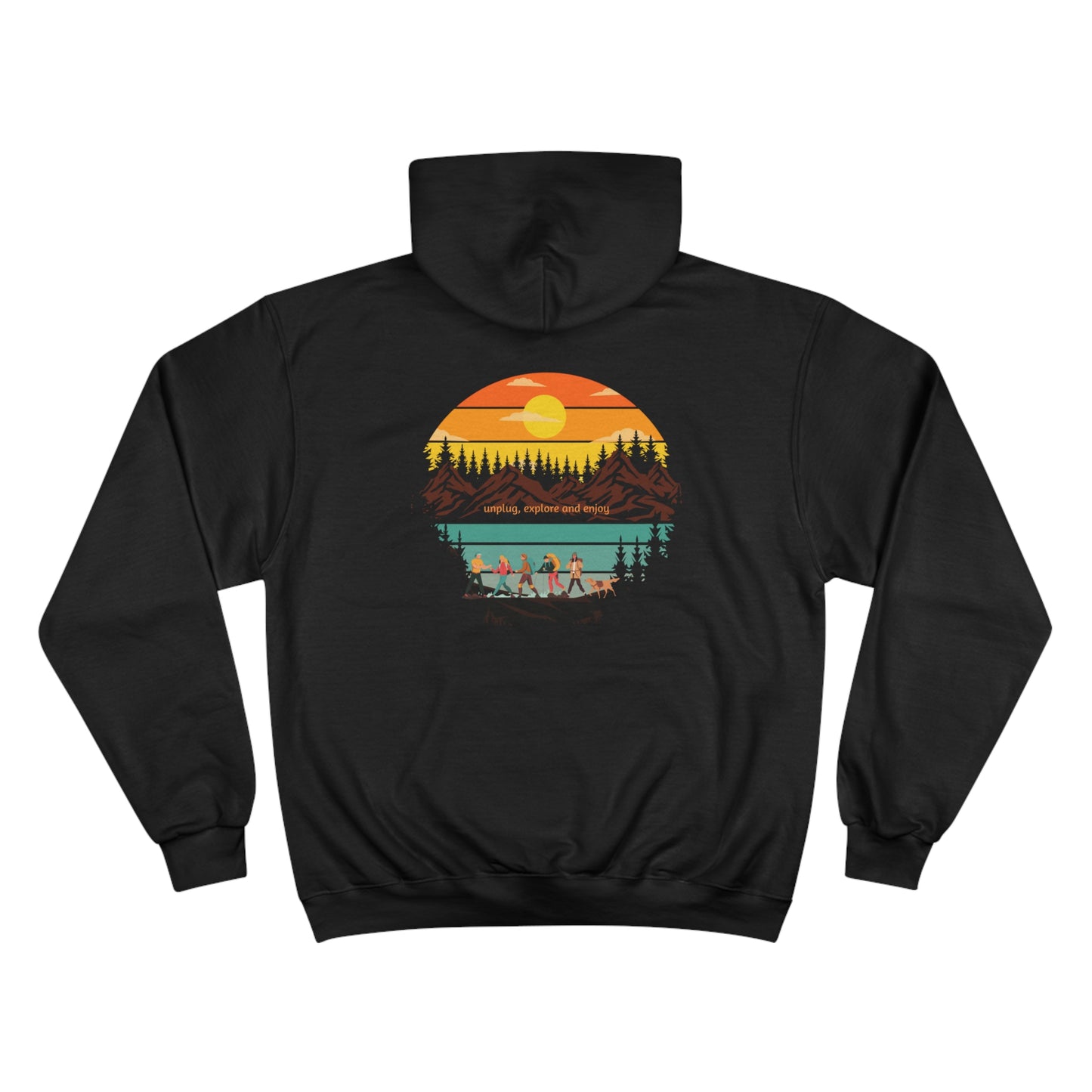 Nature Champion Hoodie - Friends Unplug Explore & Enjoy Mountains and Sun Design