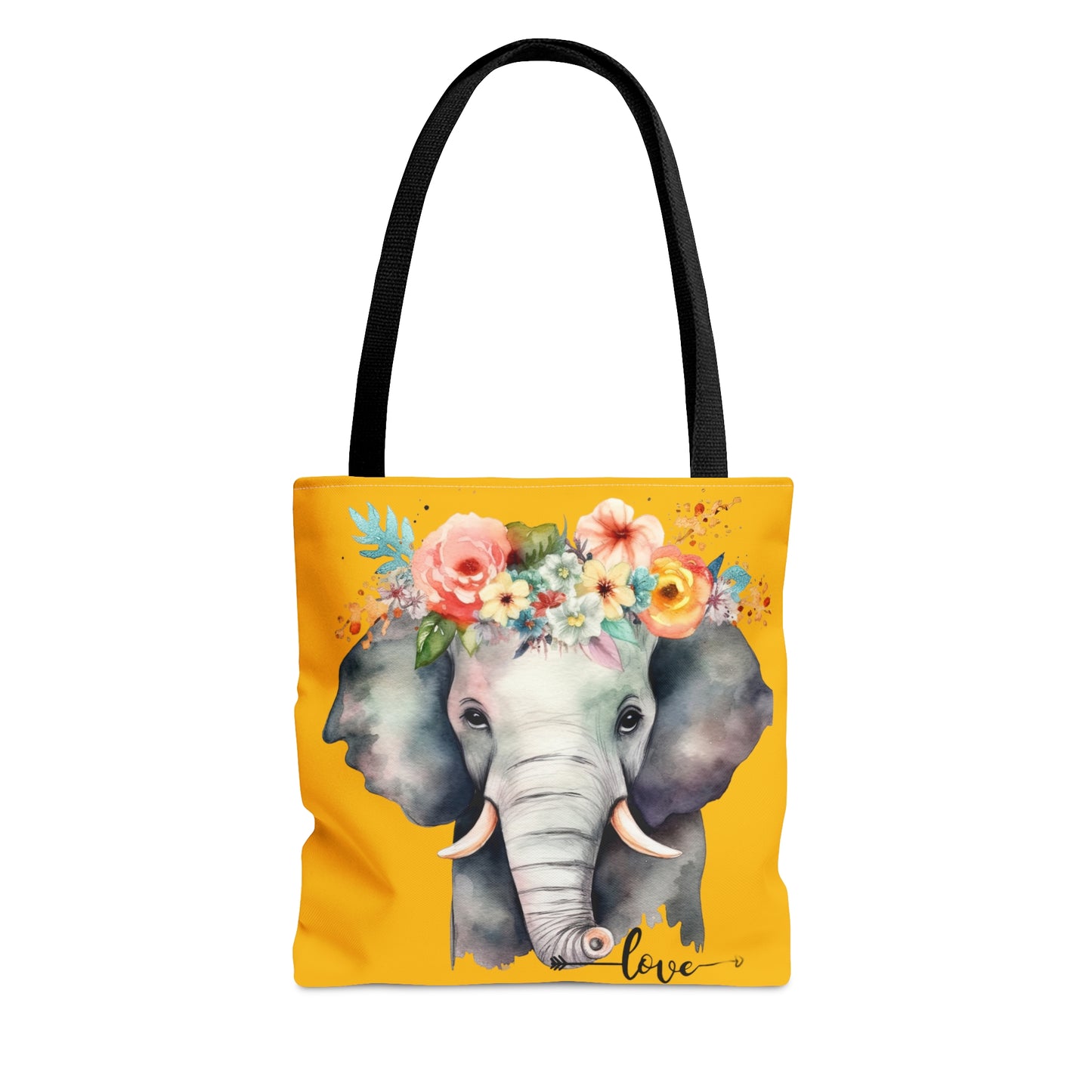 Cute mama elephant with flowers for a tiara on this tote bag. Come in 3 sizes to meet your needs.