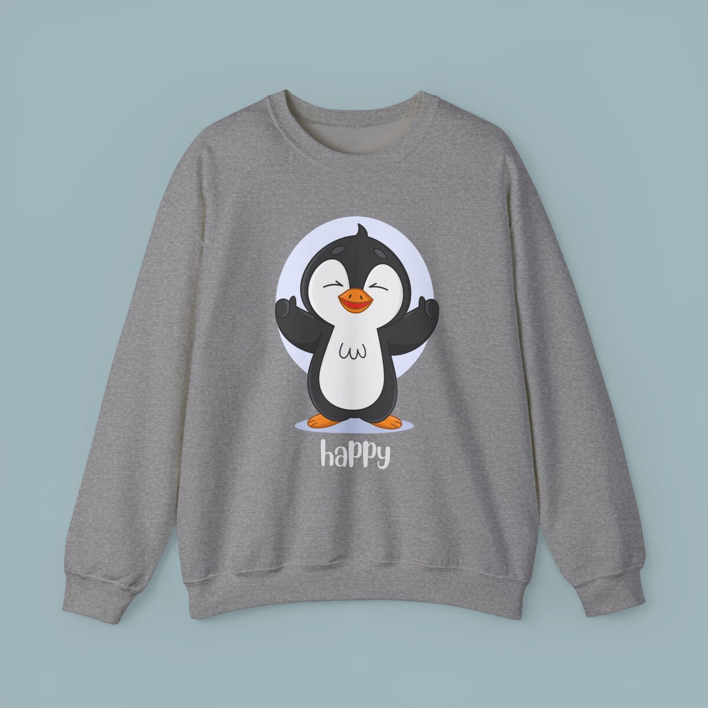 Penguin Crewneck Sweatshirt with Happy Typography