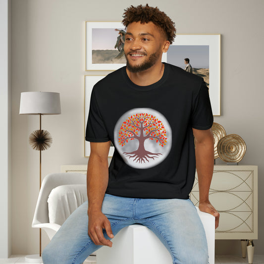 Beautifully strong tree with the moon as its backdrop on this Unisex Softstyle T-Shirt.