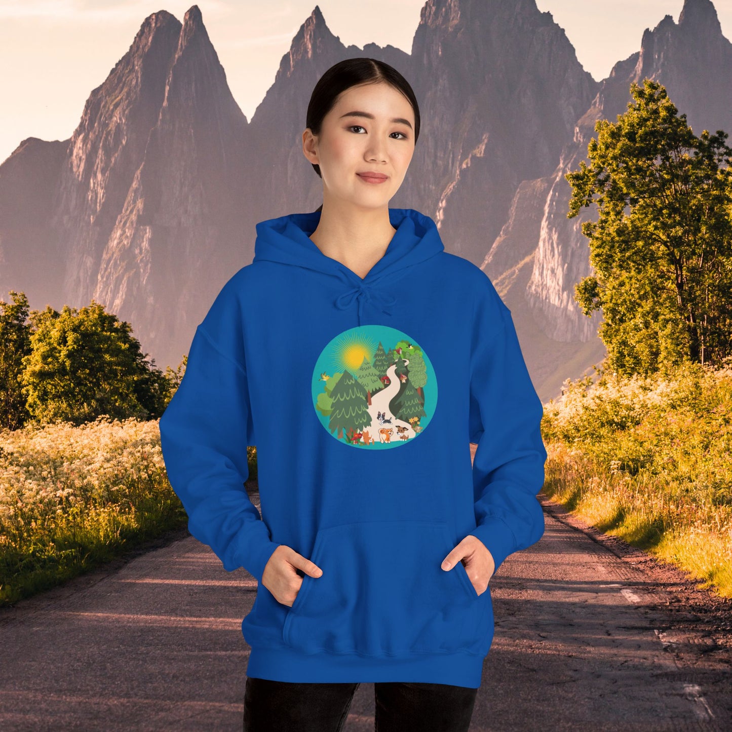 A nature walk with the doggies is so much fun! Enjoy this Unisex Heavy Blend™ Hooded Sweatshirt