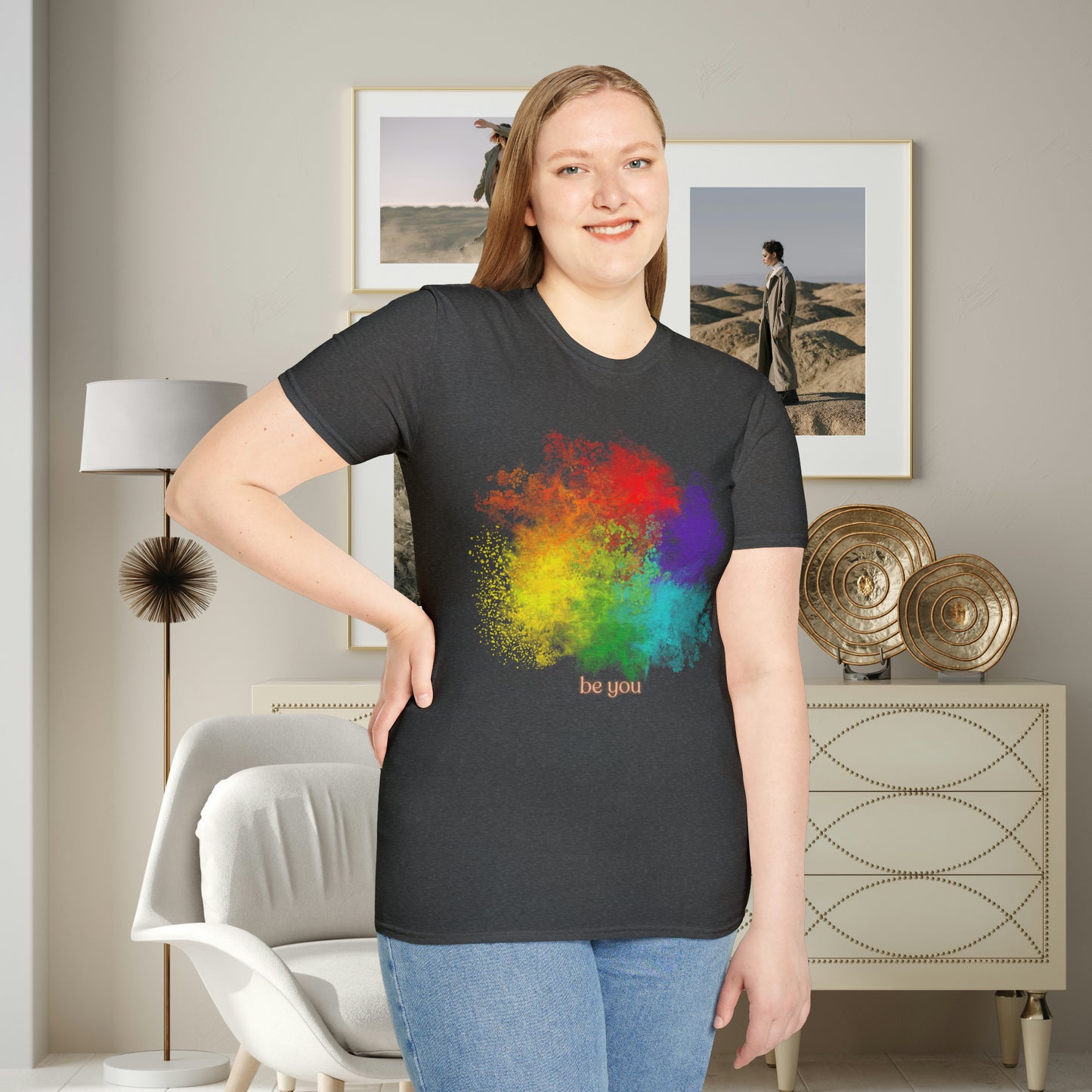 We are all unique and society is better when we honor each other including our differences. “be you” because you are beautiful the way you are. This is a Unisex Softstyle T-Shirt.