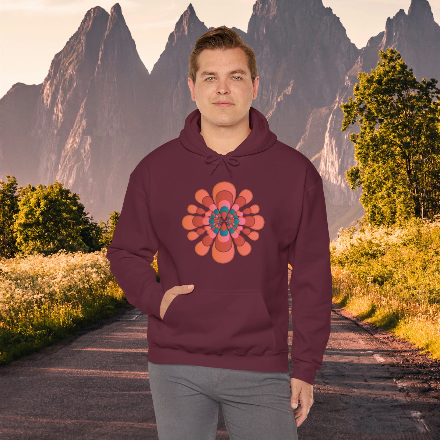 Colorful flower abstract design for this Unisex Heavy Blend™ Hooded Sweatshirt