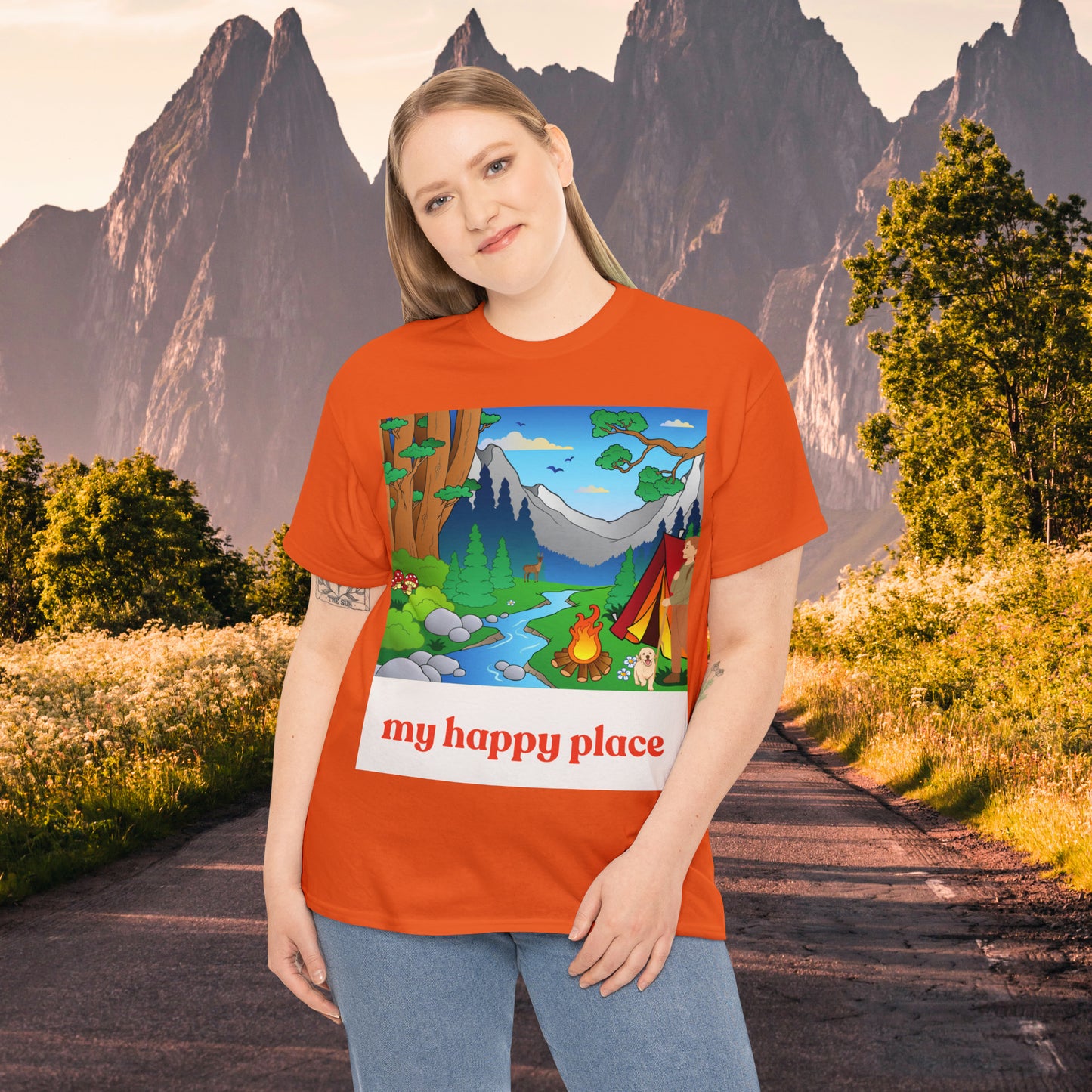 A great shirt for those who love camping in the great outdoors! This Unisex Heavy Cotton Tee is designed to inspire us to spend more time being happy in the great outdoors. Camp, hike and be one with nature.