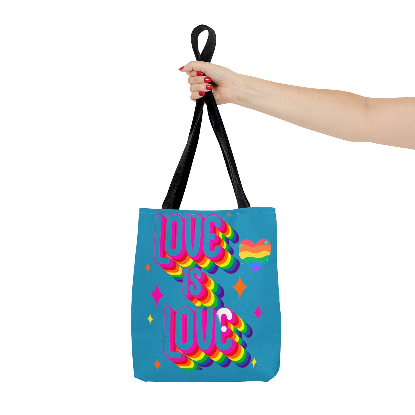 LOVE IS LOVE, full stop. Celebrate it with this colorful Tote Bag in 3 sizes to meet your needs.