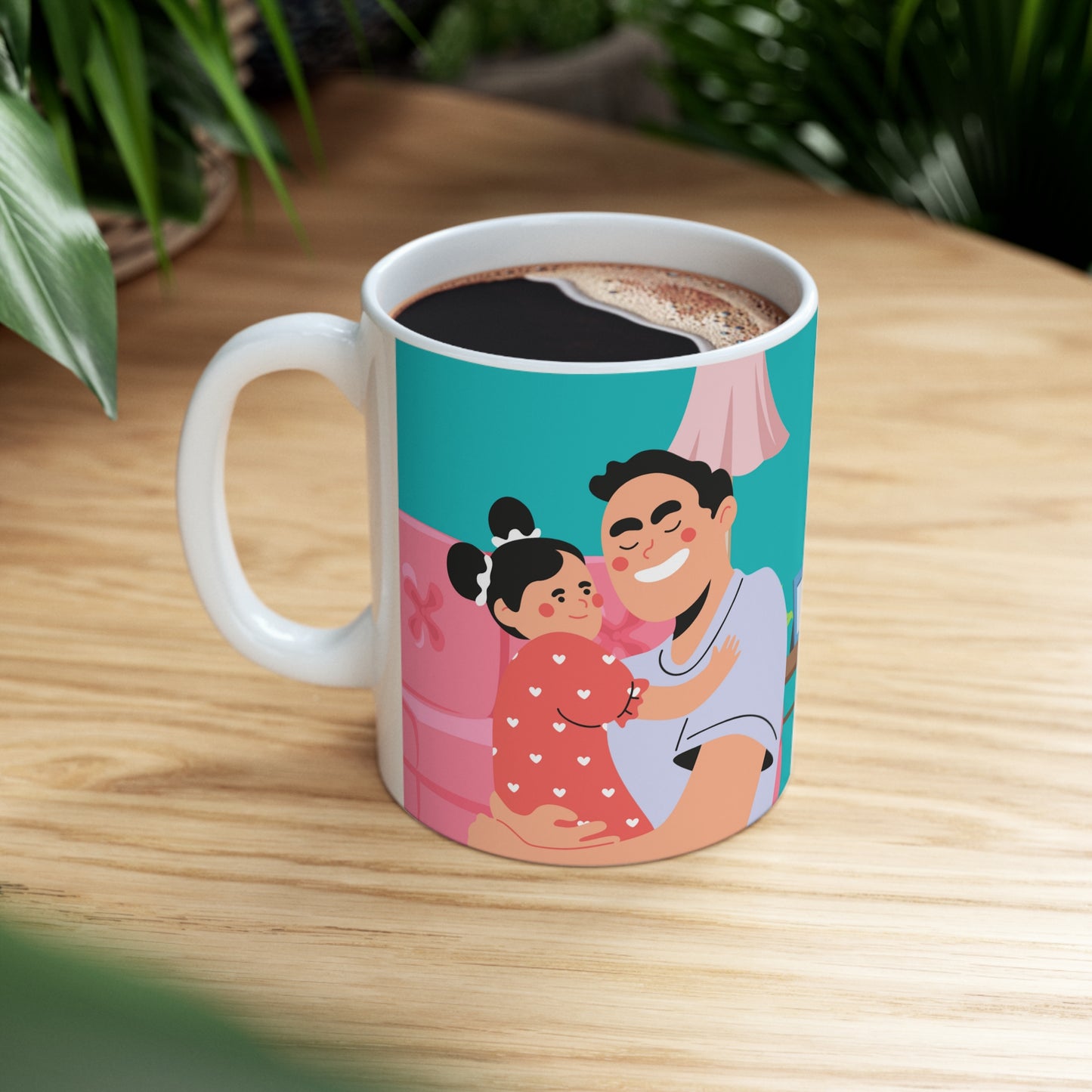 “YOU ARE MY HERO, DAD” on one side and a happy time shared by dad and daughter. Part of several mugs to choose from depending on what resonates with you.