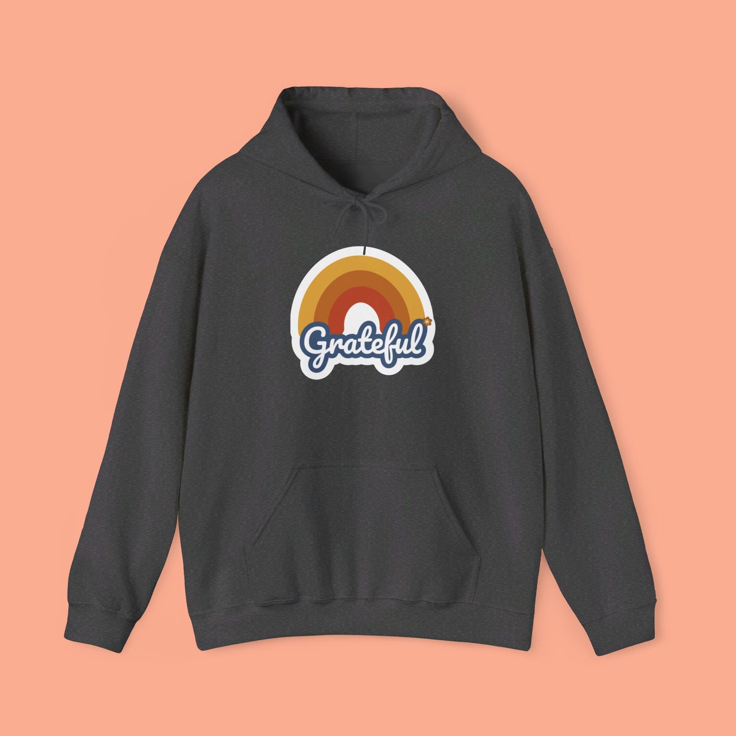 Simple rainbow over Grateful design on this Unisex Heavy Blend™ Hooded Sweatshirt