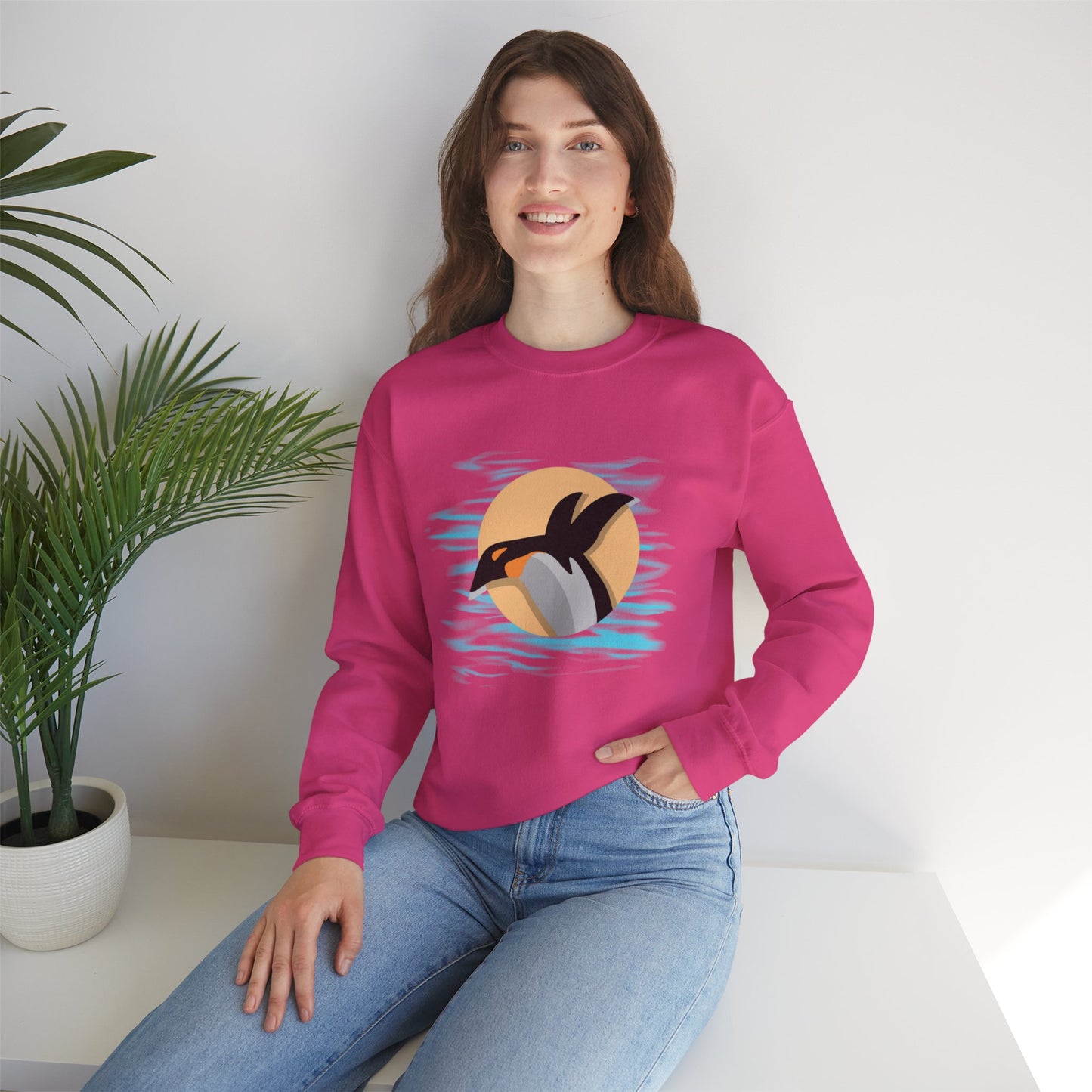 Colorful and playful penguin retro design. Give the gift of this Unisex Heavy Blend™ Crewneck Sweatshirt or get one for yourself.