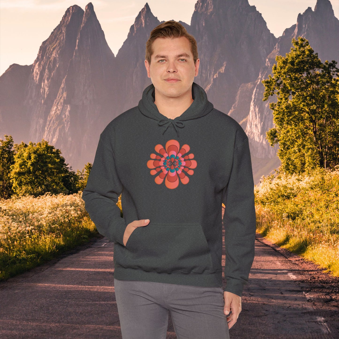 Colorful flower abstract design for this Unisex Heavy Blend™ Hooded Sweatshirt