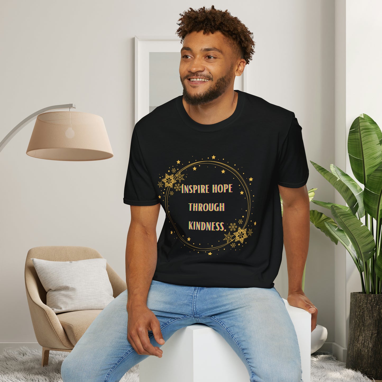 A message of “inspire hope through kindness” on this Unisex Softstyle T-Shirt.