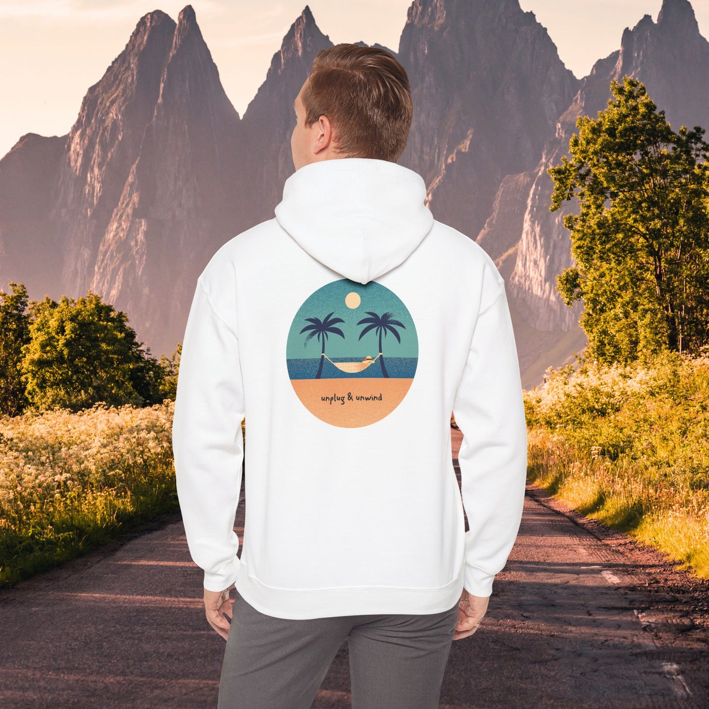 Beach Scene Hooded Sweatshirt - Unplug & Unwind Design