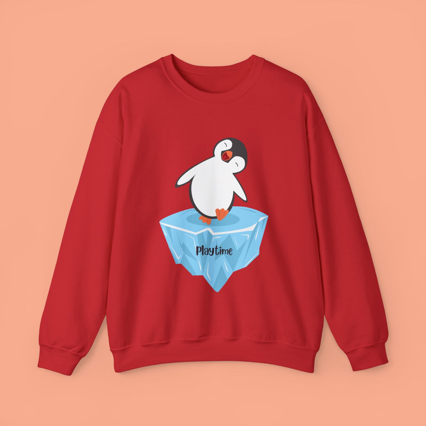 Playtime! Cute and happy penguin on an iceberg design. Give the gift of this Unisex Heavy Blend™ Crewneck Sweatshirt or get one for yourself.