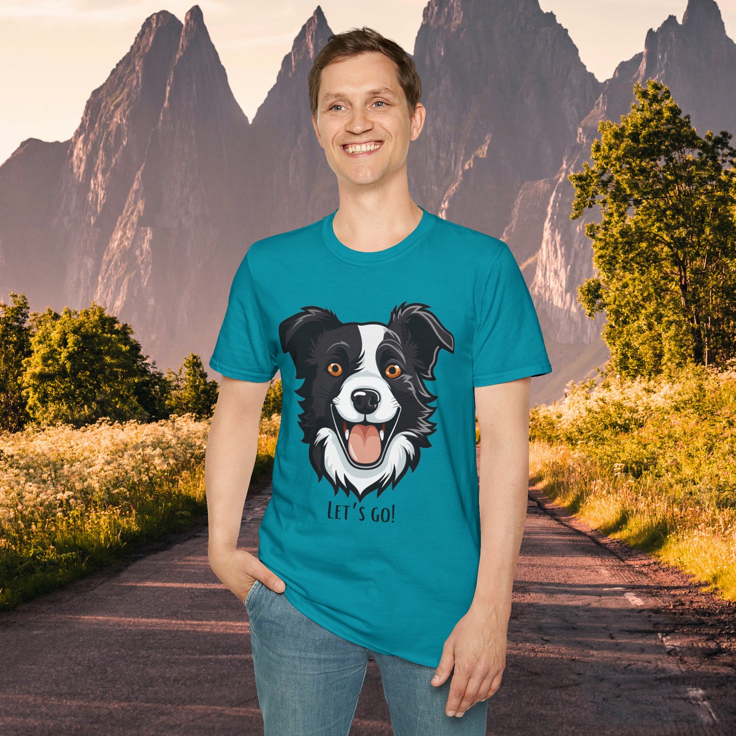 Dog lovers know that look of anticipation and excitement from their dog before a walk, hike or anything fun! This is a Unisex Softstyle T-Shirt.