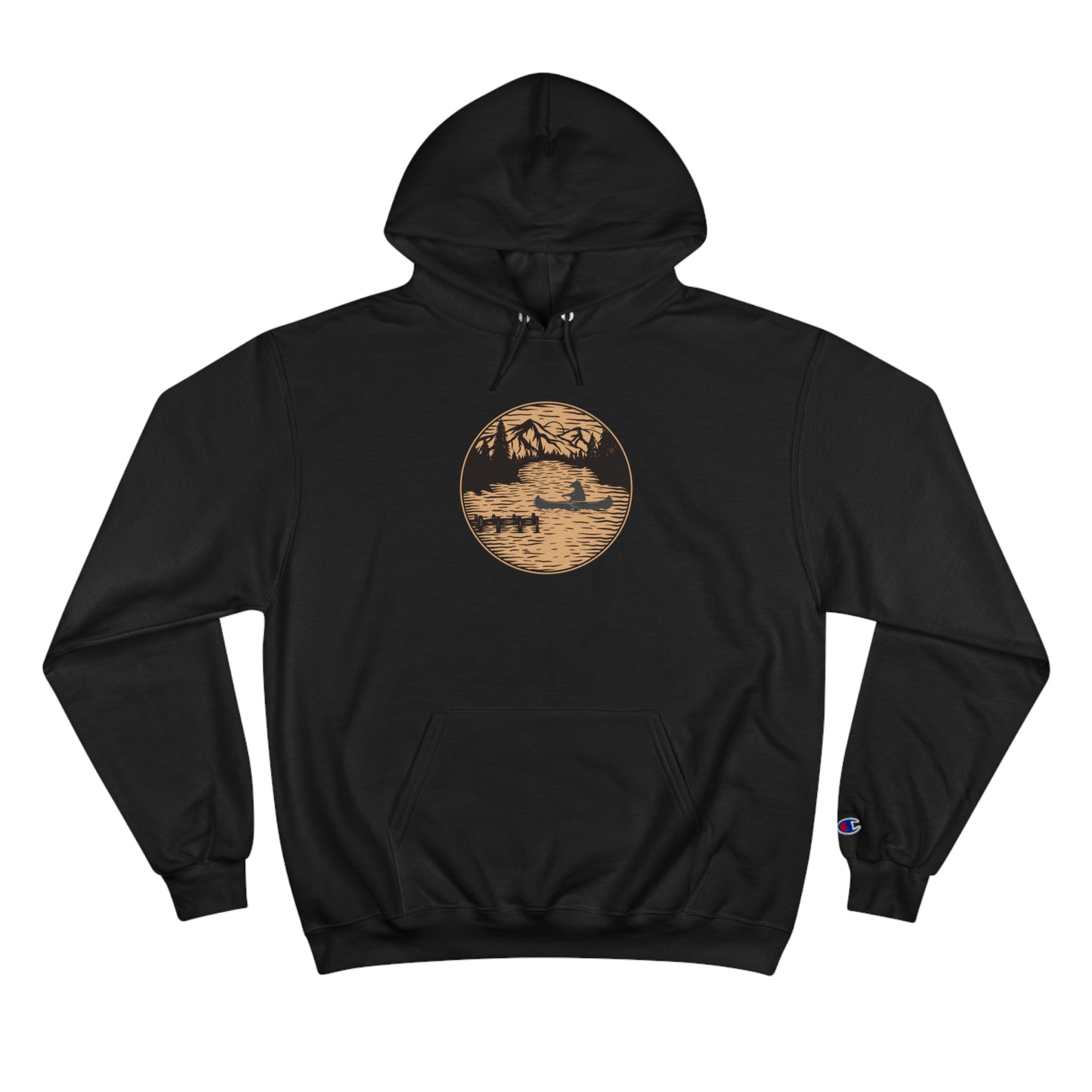 A bear taking a night time canoeing trip on the lake on this very comfortable Champion Hoodie.