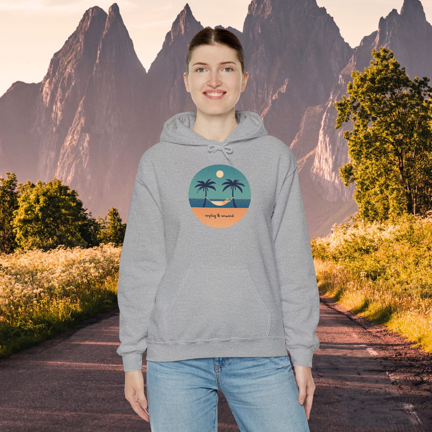 Beach Scene Hooded Sweatshirt - Unplug & Unwind Design