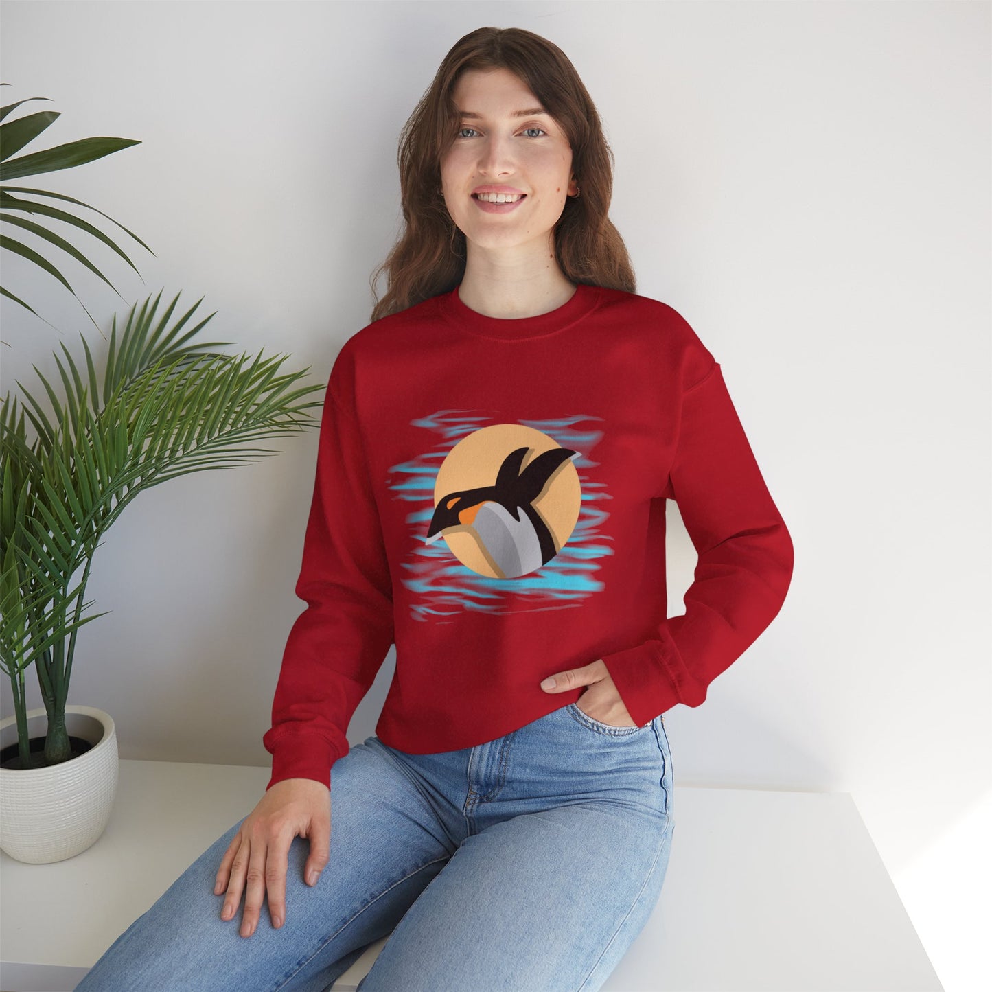 Colorful and playful penguin retro design. Give the gift of this Unisex Heavy Blend™ Crewneck Sweatshirt or get one for yourself.