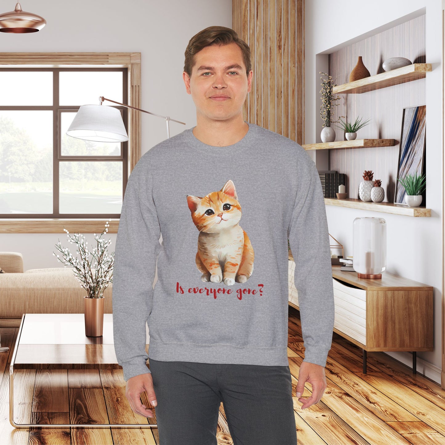 “Is everyone gone?” beautiful cat design Unisex Heavy Blend™ Crewneck Sweatshirt.