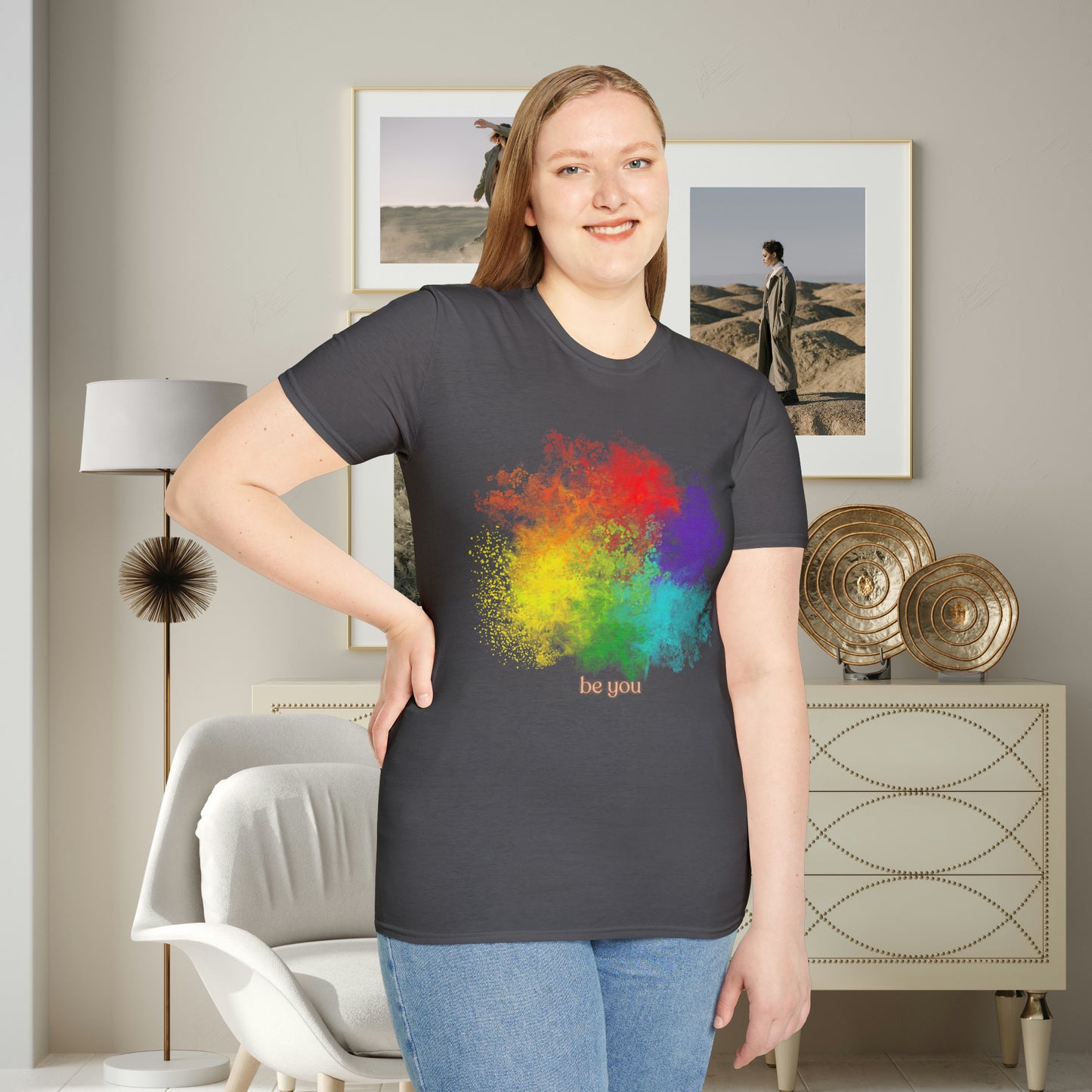 We are all unique and society is better when we honor each other including our differences. “be you” because you are beautiful the way you are. This is a Unisex Softstyle T-Shirt.