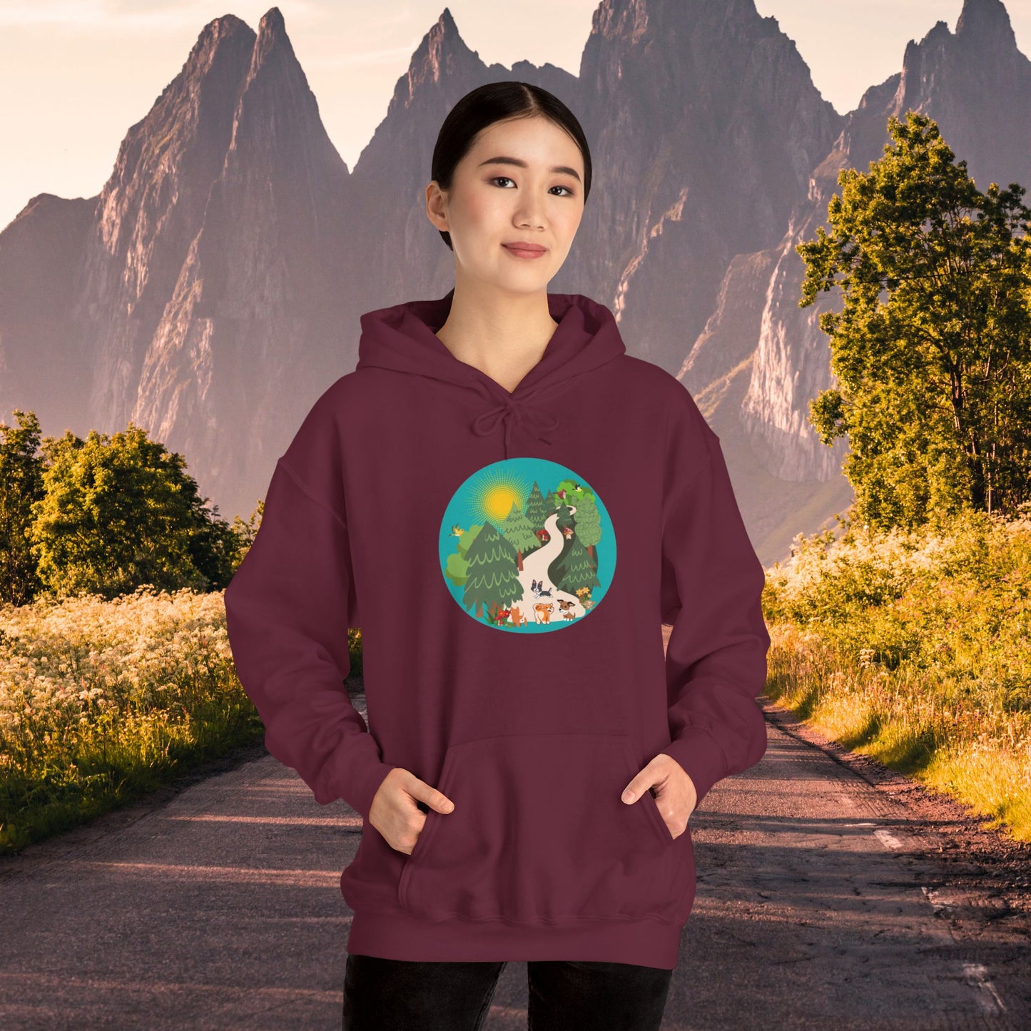 A nature walk with the doggies is so much fun! Enjoy this Unisex Heavy Blend™ Hooded Sweatshirt