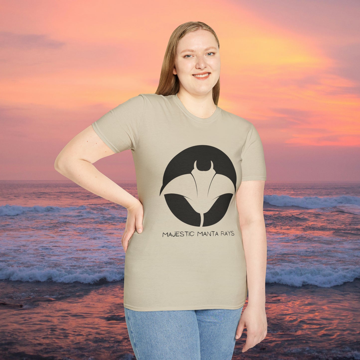 Black and white Majestic Manta Rays Design on this Unisex Softstyle T-Shirt. These giants seemingly fly through the water so gracefully, just watch and don’t touch.