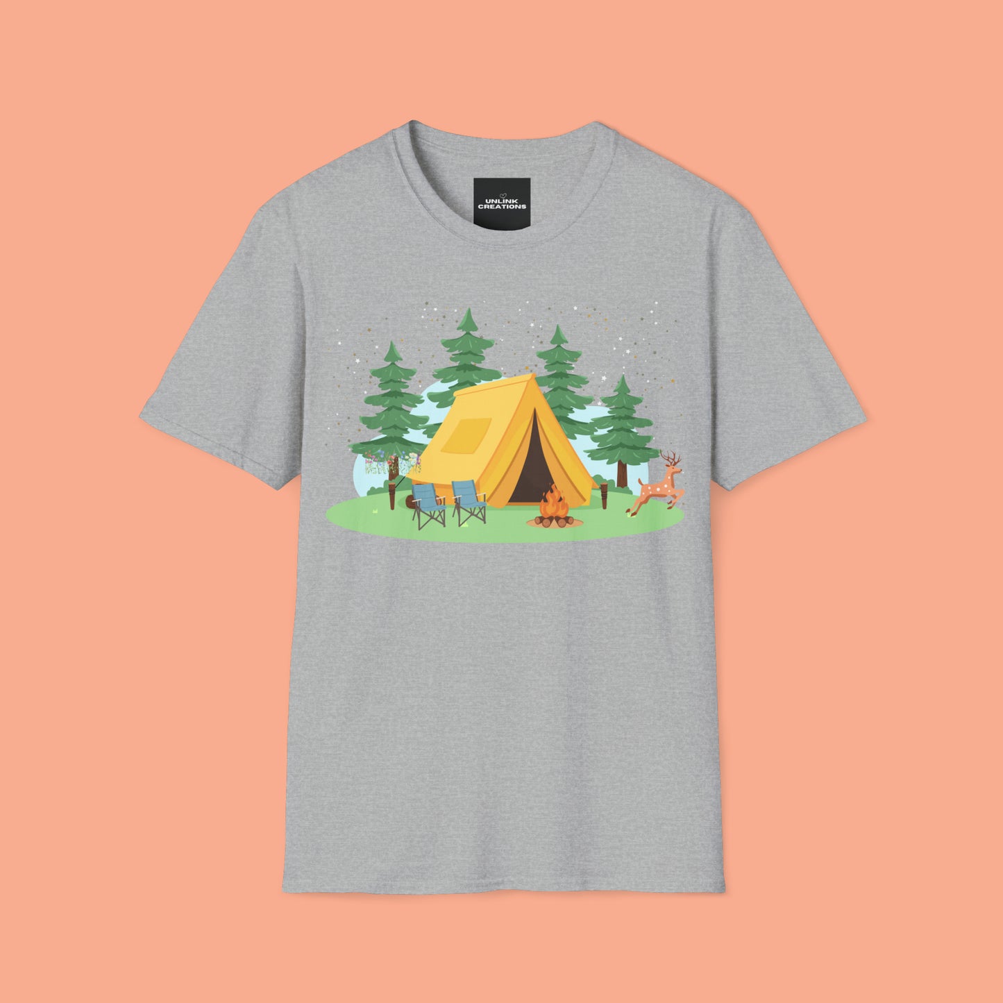 Camping can be so much fun! A happy place for many of us. Love of the great outdoors inspired design on this Unisex Softstyle T-Shirt.