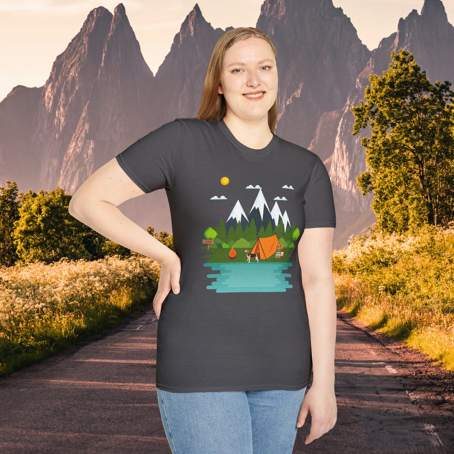 Love camping in the great outdoors? This is a shirt just for you! This is a Unisex Softstyle T-Shirt.