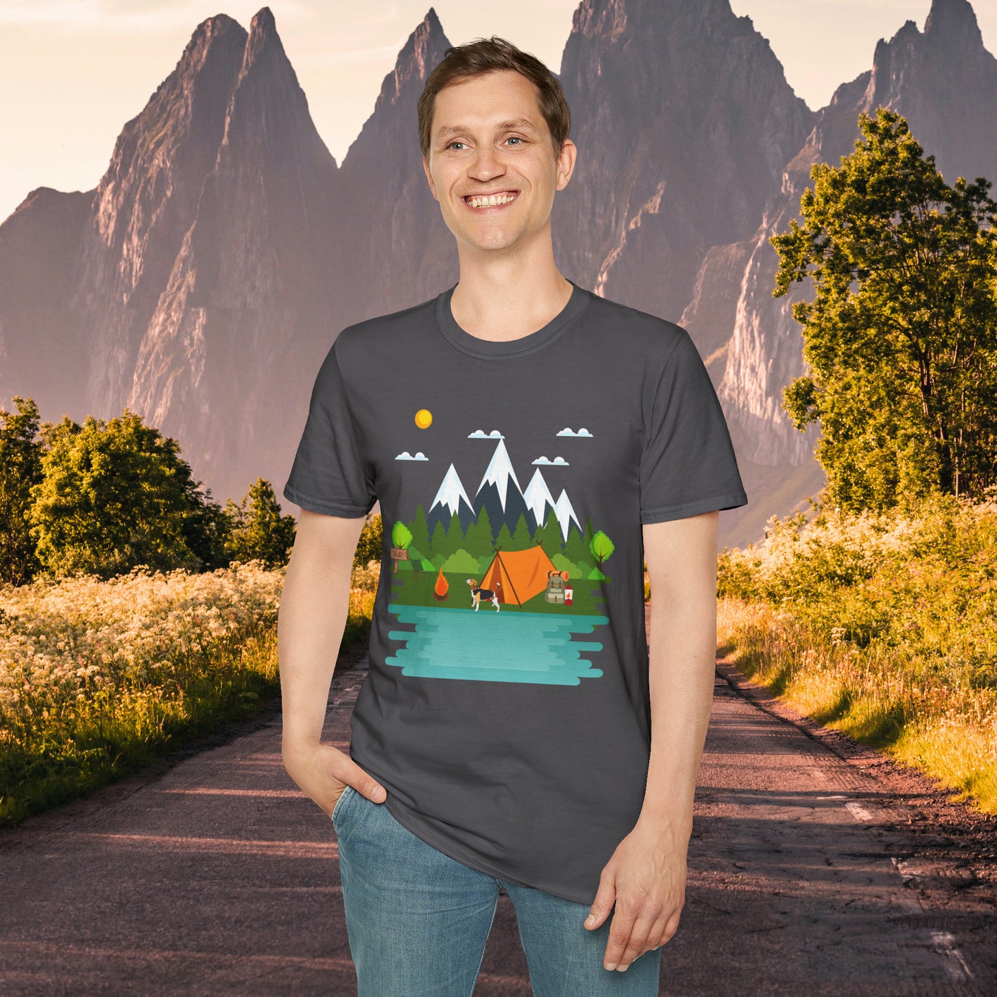 Love camping in the great outdoors? This is a shirt just for you! This is a Unisex Softstyle T-Shirt.