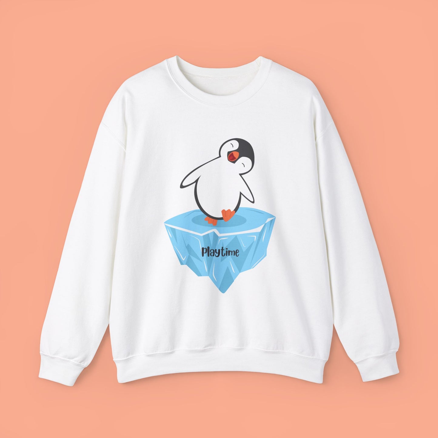 Crewneck Sweatshirt - Playtime Cute Happy Penguin on Iceberg Design