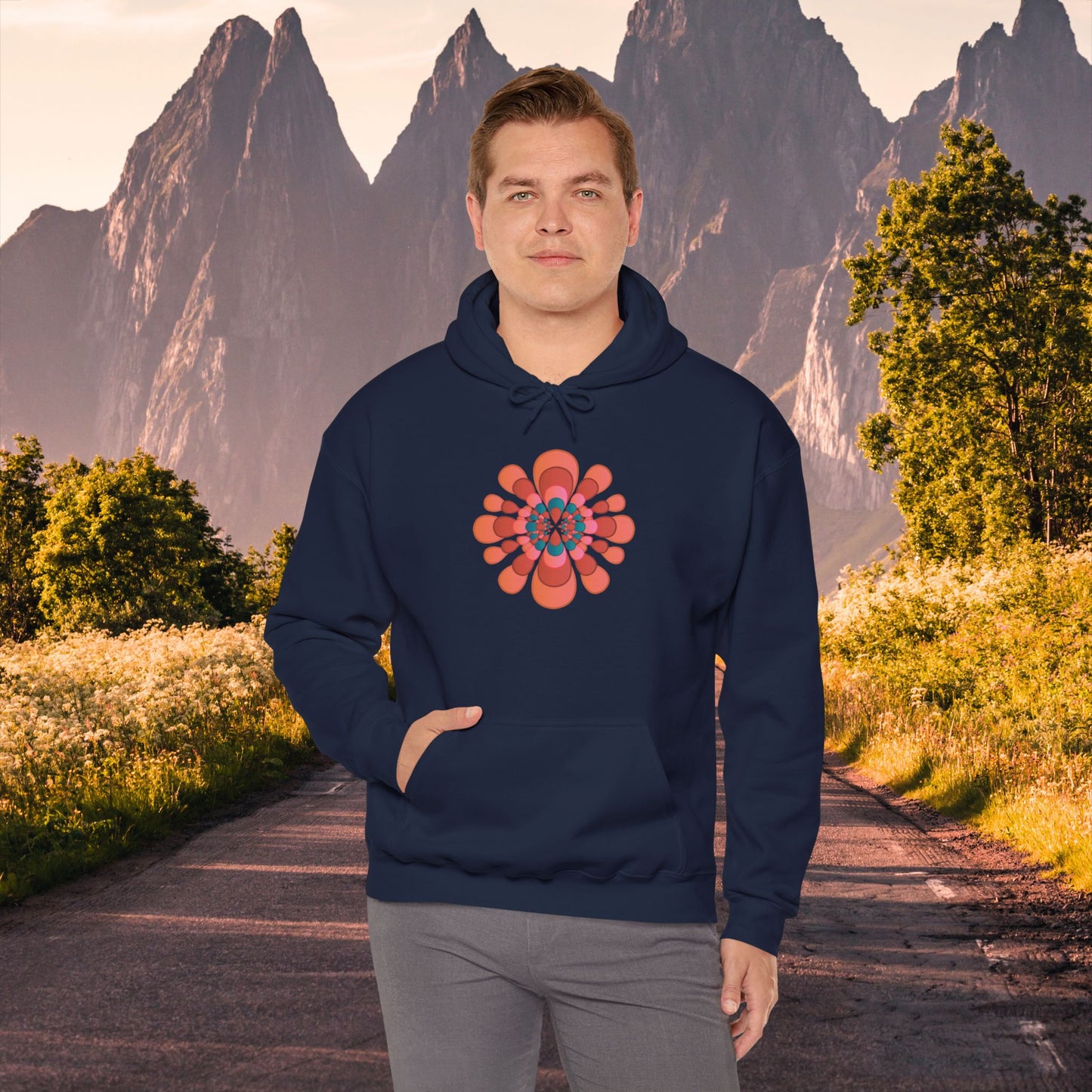 Colorful flower abstract design for this Unisex Heavy Blend™ Hooded Sweatshirt