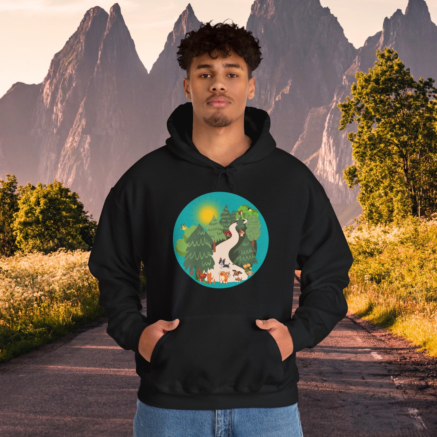 A nature walk with the doggies is so much fun! Enjoy this Unisex Heavy Blend™ Hooded Sweatshirt