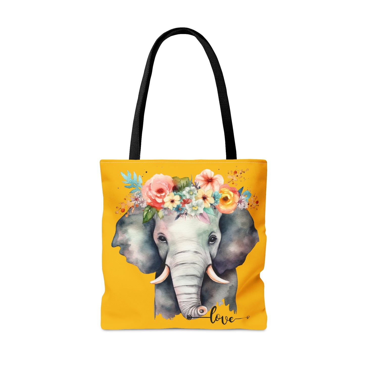Cute mama elephant with flowers for a tiara on this tote bag. Come in 3 sizes to meet your needs.
