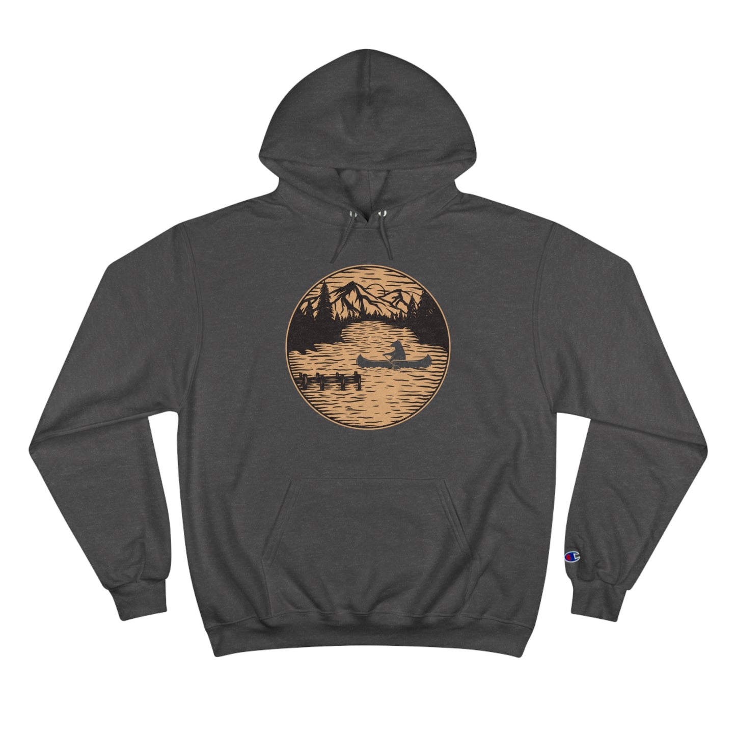 A bear taking a night time canoeing trip on the lake on this very comfortable Champion Hoodie.
