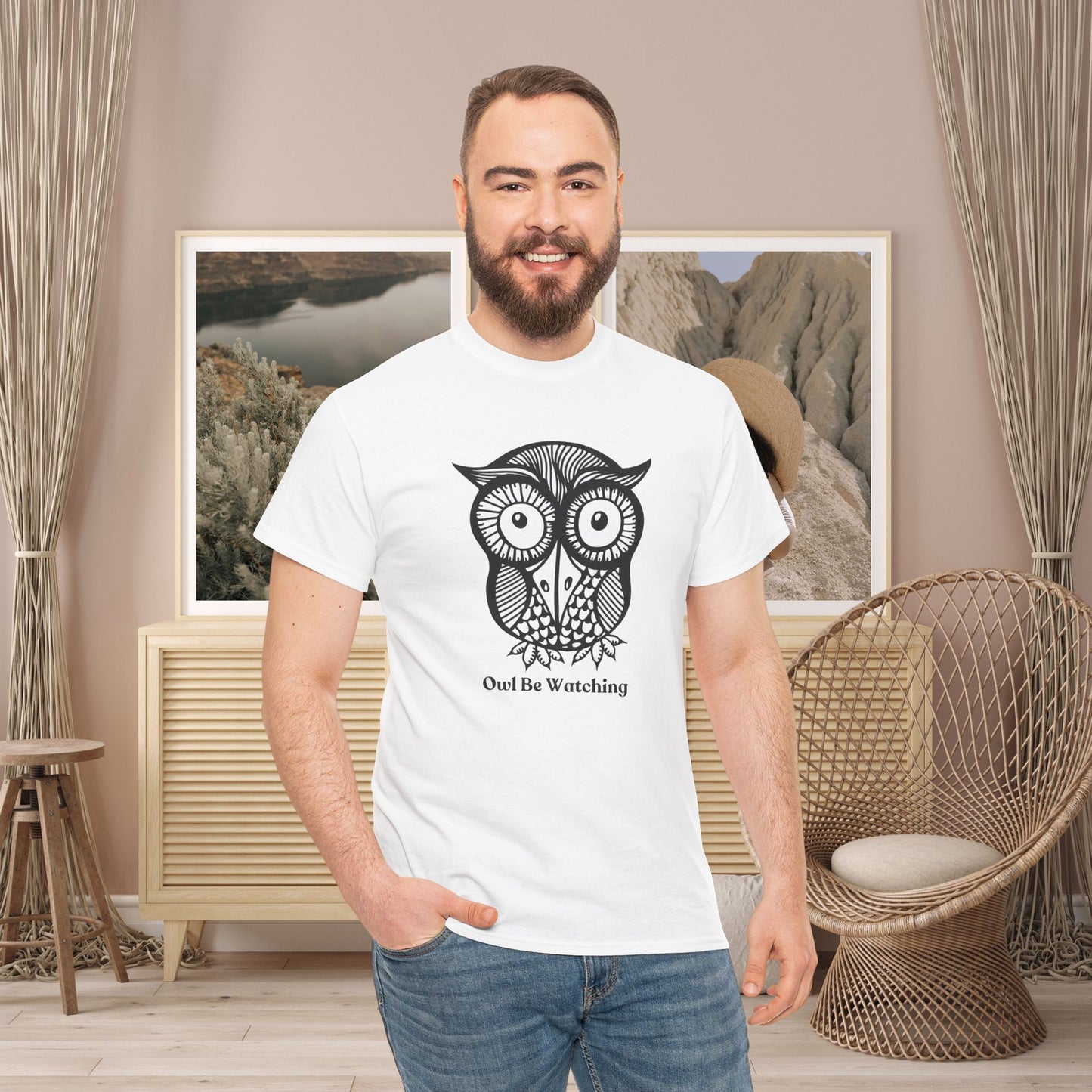 Owl Tee with Owl be watching caption