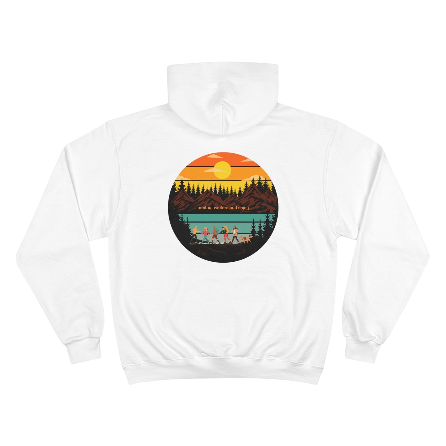 Nature Champion Hoodie - Friends Unplug Explore & Enjoy Mountains and Sun Design