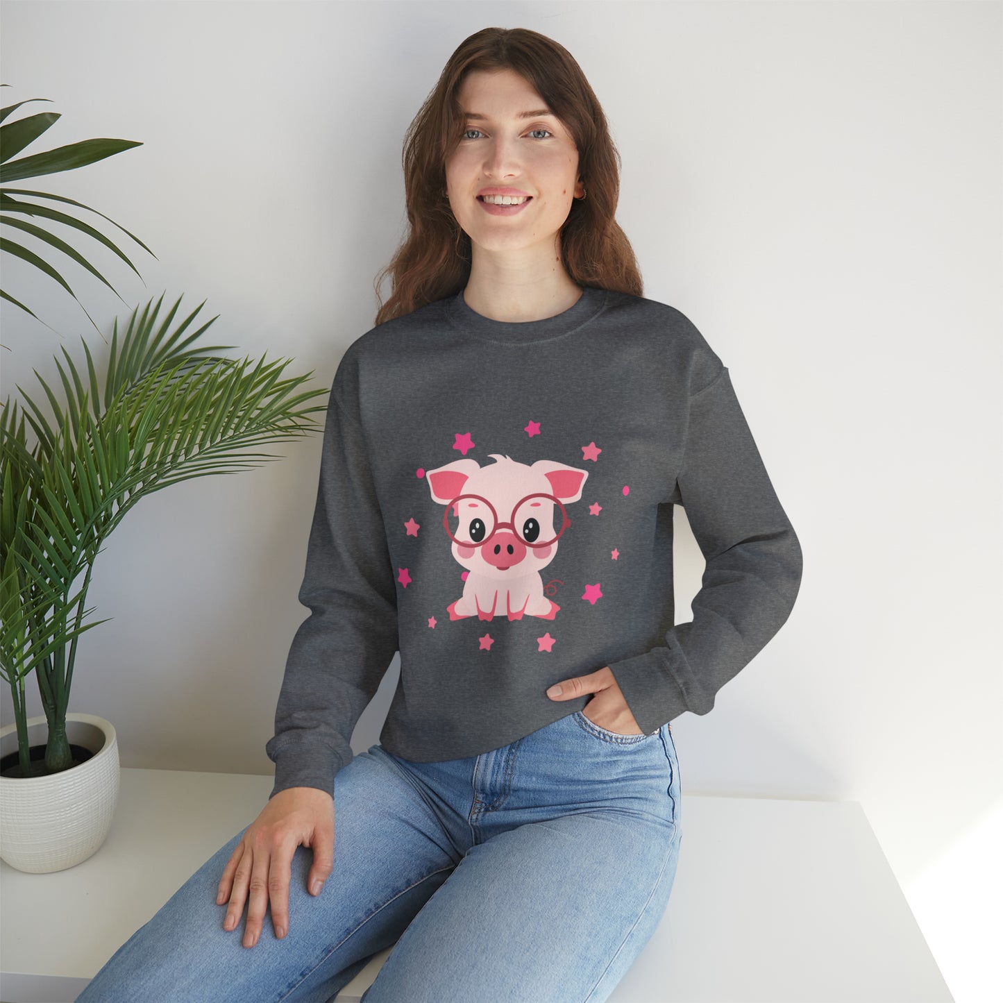 Enjoy this adorable, cozy and bright piggy design! Give the gift of this Unisex Heavy Blend™ Crewneck Sweatshirt or get one for yourself.