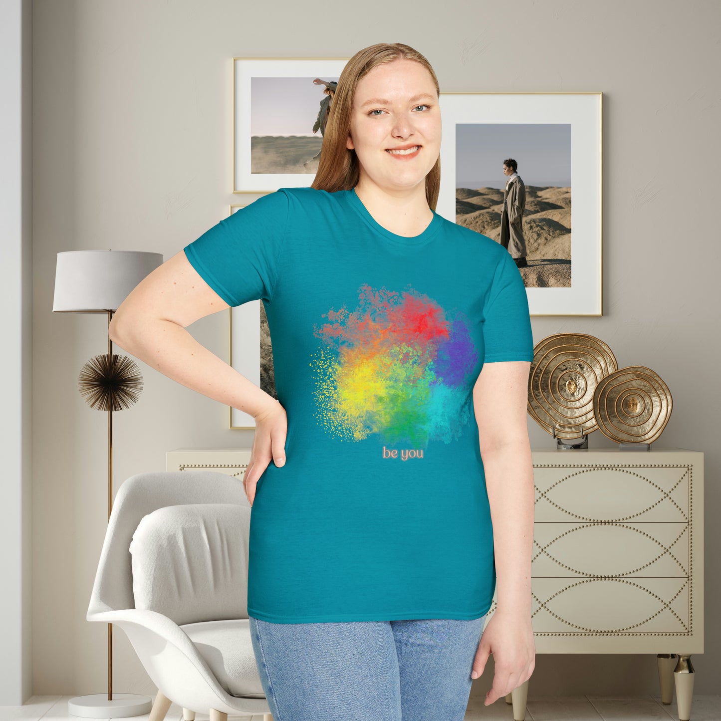 We are all unique and society is better when we honor each other including our differences. “be you” because you are beautiful the way you are. This is a Unisex Softstyle T-Shirt.